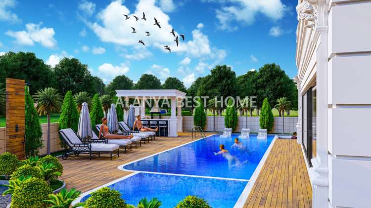 ALANYA MERKEZ'DE ULTRA LÜKS EŞYALI DENİZ KALE MANZARALI SİTE İÇERİSİNDE 2+1 DAİRE